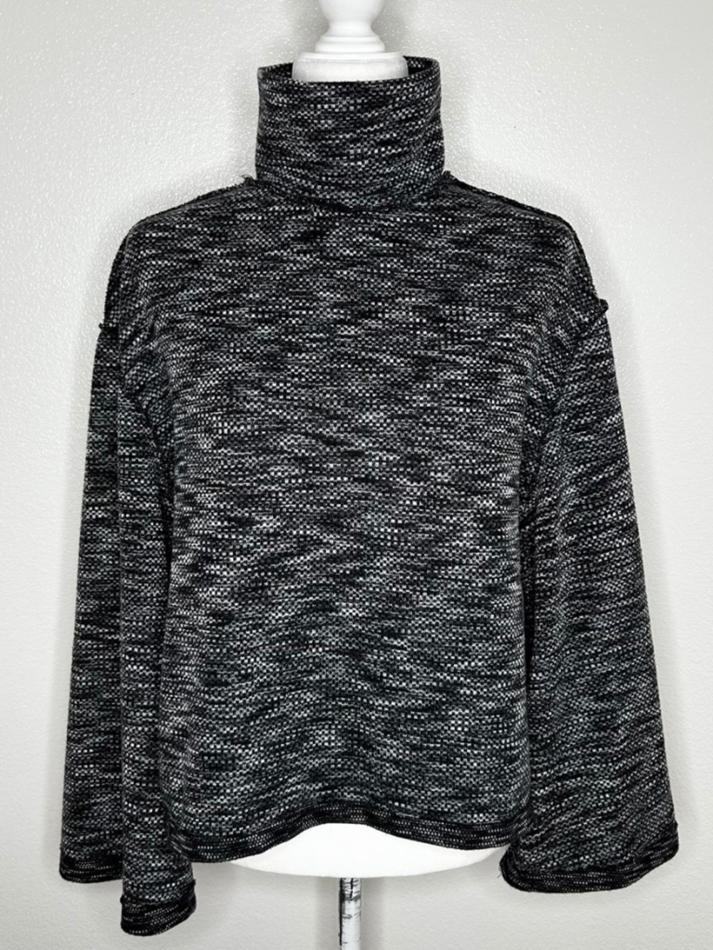 We The Free Womens Black Textured Turtleneck Oversized Top Size XS/S